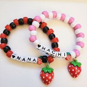 Set of Strawberry charm Nana Osaki and Nana Komatsu (Hachi) Kandi Bracelets
